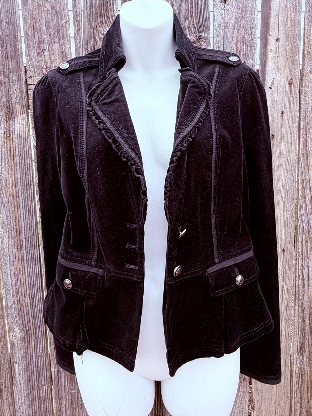 White House Black Market Black Velvet Ruffle-Trim Blazer